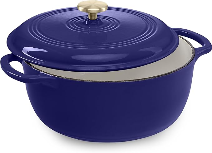 Best Choice Products 6 Quart Enamel Cast-Iron Round Dutch Oven, Family Style Heavy-Duty Pre-Seasoned Cookware for Home, Kitchen, Dining Room, Oven Safe w/Lid, Dual Handles - Sapphire Blue