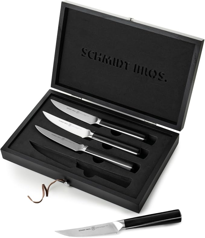 Schmidt Brothers - Crosstown Series 4-Piece Steak Knife Set, High-Carbon German Stainless Steel Cutlery, Double Cross Tang Handles