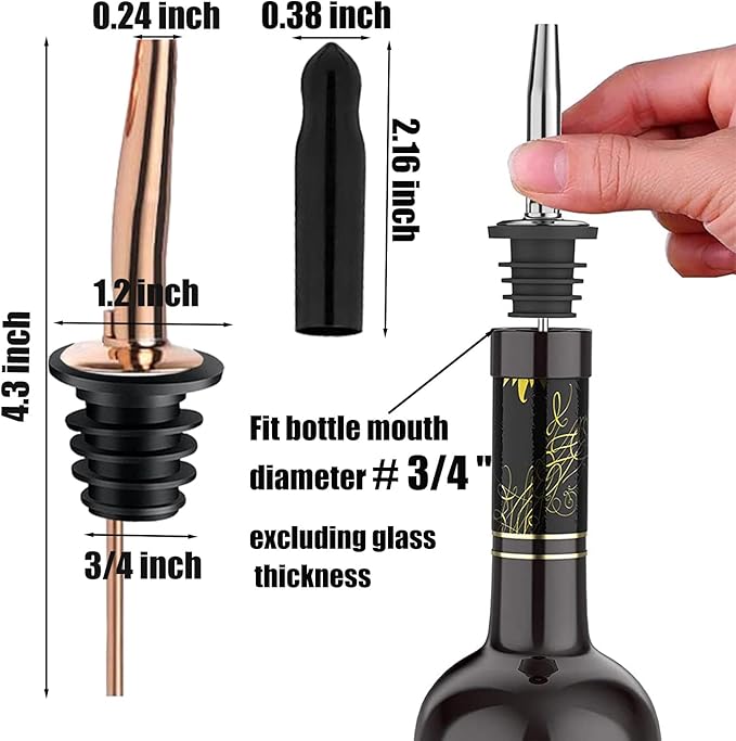 Pafusen 12 Pack Liquor Bottle Pourers, Liquor Pour Spout for Liquor Bottles, Stainless Steel Olive oil Dispenser Spout, Alcohol Pourer Dust Caps Long Covers, Rose Gold