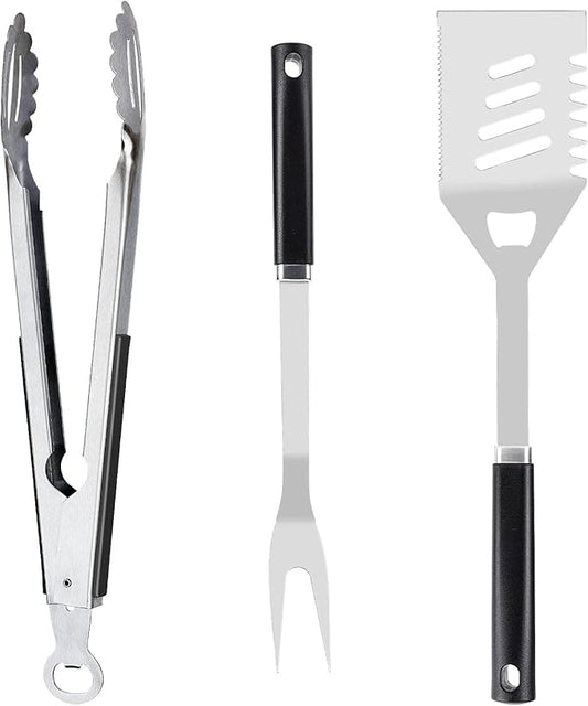 BBQ Grill Tools Set - Premium Stainless Steel Spatula, Tongs & Fork for Outdoor Cooking - Grilling Accessories Kit Gift for Men/Women, Dad, Grilling Lovers
