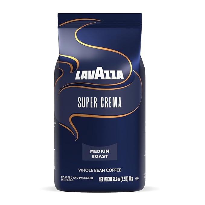 Lavazza Super Crema Whole Bean Coffee, Medium Espresso Roast, Arabica and Robusta Blend, 2.2 lb Bag (Pack of 5)
