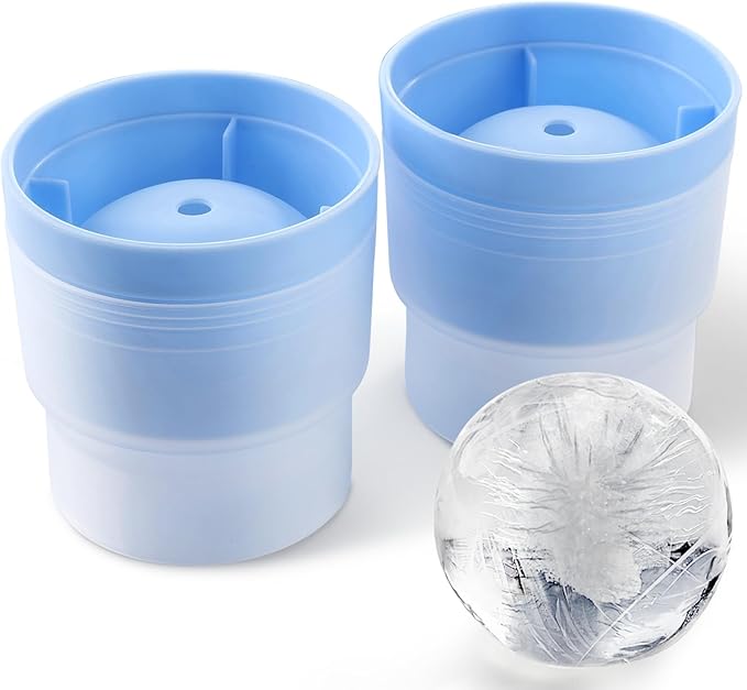 Ice Ball Maker Mold, Large Whiskey Ice Cubes Mold Round Ice Cube Mold, Easy Release Sphere Ice Mold, Silicone Ice Molds for Whiskey Cocktails Juice, Blue, Set of 2