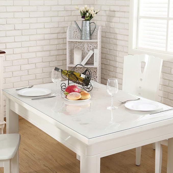 NECAUX Custom 60 x 91 Inch Clear Table Cover Protector, 1.5mm Thick Wood Grain Transparent Table Pad Non-Slip Tablecloth Plastic Protective Pad for Dining Room Table, Conference Table