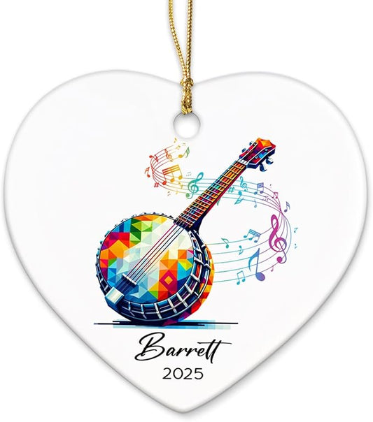 Personalized Banjo Ceramic Ornament Gifts for Music Lovers, Banjo Instrument Player Ornaments Xmas Tree, Custom Name & Year Banjoist Christmas Hanging Ceramic Ornament 2025, Banjoist Keepsake Decor