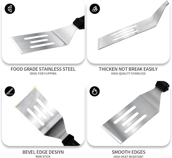 Metal Spatulas 2 Pieces, Stainless Steel Spatula with Heat Resistant Handle, 9.8 Inch Stainless Steel Spatula Ideal for Desserts, Pancakes, Eggs, Griddle Scraper or BBQ