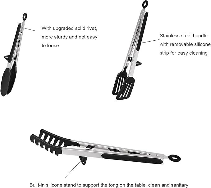 4 Pack Silicone Kitchen Cooking Tongs Set, Stainless Steel Nonstick Food Tong with BPA Free Silicone Tips for Serving Pasta Spaghetti Steak Pie Pizza Salad Vegetable Fruit Grilling BBQ Buffet 9" & 12"