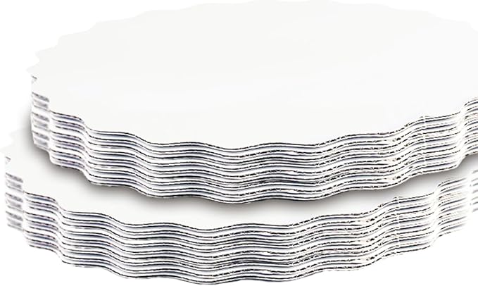 qiqee 6 Inch White Wave Cake Boards Round 15-Packs Circles Rounds Base Food-Grade Cardboard Wave Cake Plate（Thinner But Stronger）