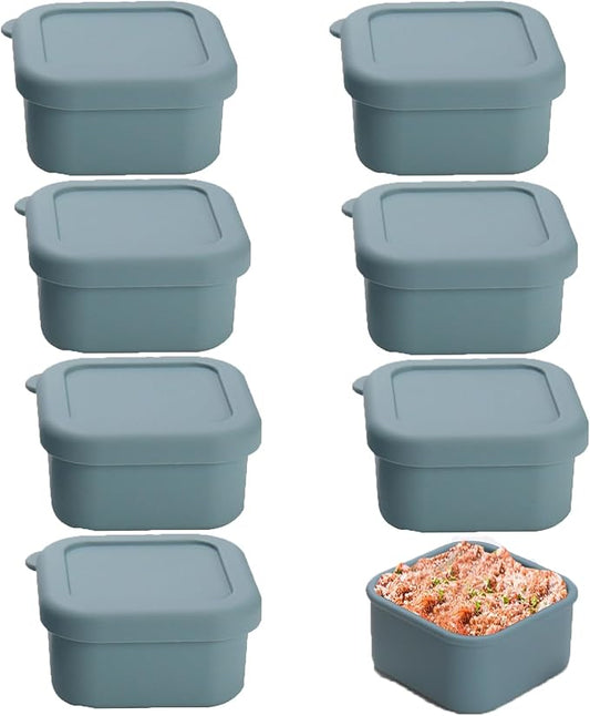 1/2 Cup Silicone Freezer Tray With Lid - Silicone Freezer Molds 8-Pack For meal prep & freezing of various sauces and other dishes, makes 8 perfect 1/2 cup portions cubes (Blue 8 Pack)