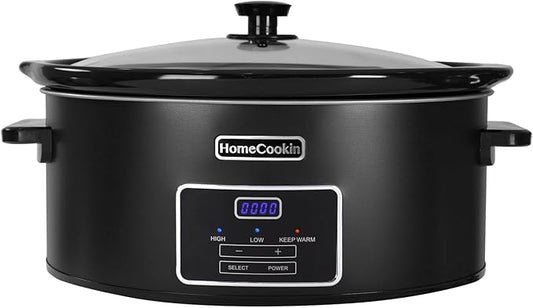 HOMECOOKIN 7 Quart Programmable Slow Cooker, Kitchen Appliances, Perfect Kitchen Small Appliance for Family Dinners, Black Stainless Steel