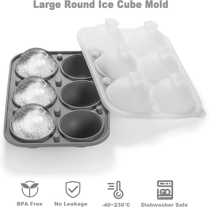 Nax Caki 3D Round Ice Cube Tray, Large Ice Ball Maker Silicone Fun Shapes Whiskey Ice Mold with Funnel for Cocktails, Bourbon,Brandy, Whiskey Gifts for Men