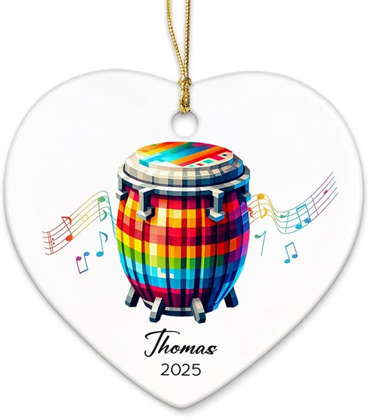 Bongo Xmas Ceramic Ornament Tree, Custom Bongo Player Ornament Gifts, Musical Instrument Ceramic Ornaments Christmas Hanging 2025, Personalized Instrumentalist Ornaments Keepsake with Name & Year