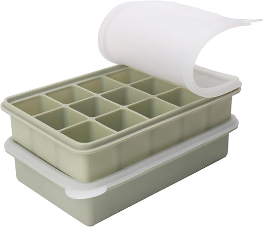 2 Tbsp Silicone Freezer Molds - Perfect for Storing Garlic, Herbs, Ginger, Pesto, Tomato Paste, Lemon Juice, Purees and More - Silicone Food Freezer Tray(Green 2 Pack)