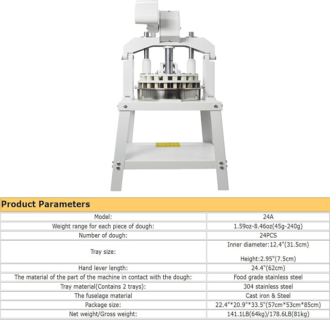 Manual Dough Divider 24pcs, Commercial Dough Dividing Cutting Machine, Stainless Steel Dough Cutter for Bakery, Pizzeria