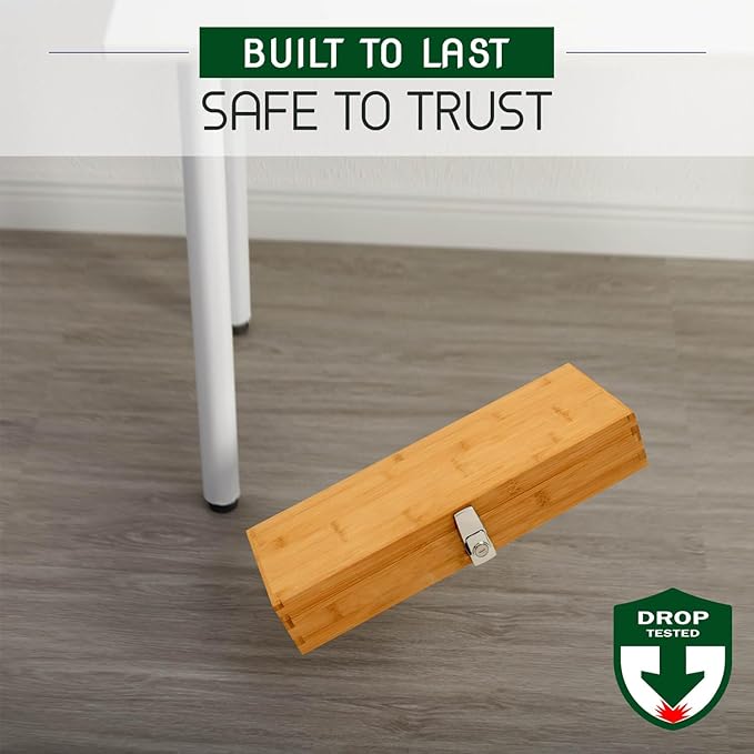 Bamboo Kitchen Knife Holder Lock Box - Knife Drawer Organizer Lockable Storage Box with Lock and Key to Keep Kids Safe from Sharp Knives. Multi Purpose Safe Box (Knives Not Included) (Large)