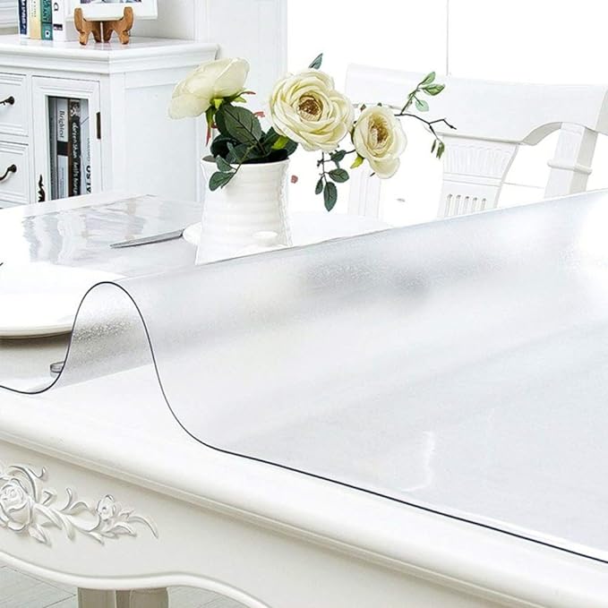 NECAUX Custom Multisize 1.5mm Thick Frosted PVC Table Cover Protector - 48 x 110 Inches, Transparent