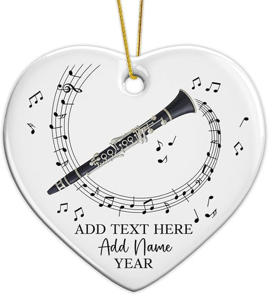 Personalized Text Name Year Clarinet Instrument Ceramic Ornament, Clarinet Player Christmas Ornaments 2025, Custom Clarinetist Xmas Tree Hanging Ornament, Xmas Decor Gift for Music Teacher