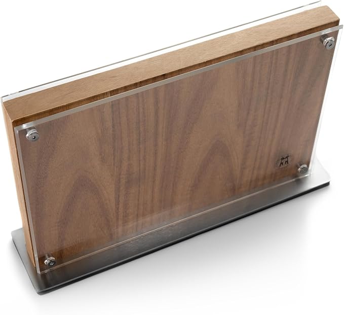 Schmidt Brothers - Acacia Downtown Magnetic Knife Block, Acacia Hardwood and Acrylic Shield, Universal Cutlery Storage For 16-18 Knives