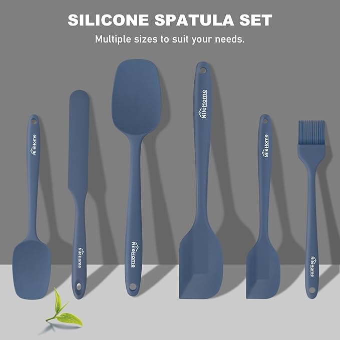 NileHome Silicone Spatula Set, 6 Packs Food Grade Kitchen Utensils with Silicone Brush Heat Resistant BPA-free Rubber Spatula for Scraping, Baking, Cooking, Mixing, Haze blue