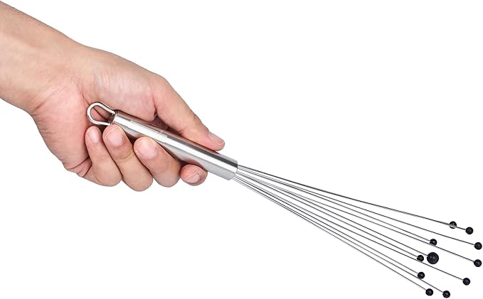 Restaurantware-German Standard 12.6 Inch Ball Whisk, 6 Kitchen Whisks With Silicone Balls - Ergonomic Handle, Dishwashable, Stainless Steel Manual Egg Beater, Durable, For Whisking, Stirring, Mixing