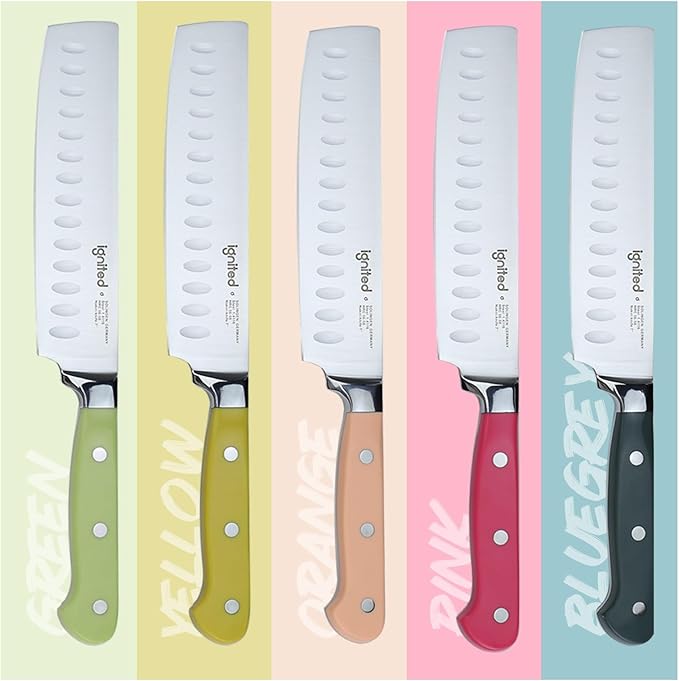 6.7 Inch Nakiri Knife, German High Carbon Steel Chef's Knife, Ergonomic ABS Handle, Various Vibrant Colors, Includes Gift Box