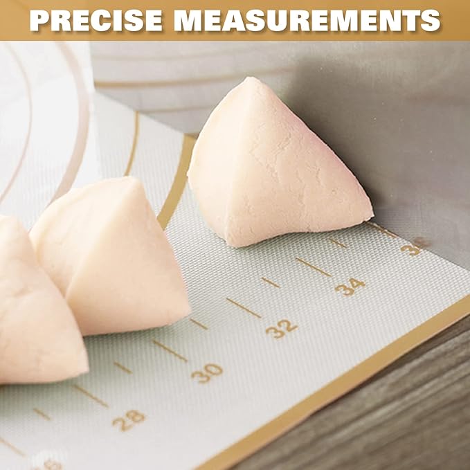 Large Silicone Pastry Mat Extra Thick Non Stick Baking Mat with Measurement Fondant Mat, Counter Mat, Dough Rolling Mat, Oven Liner, Pie Crust Mat (L-16''(W)24''(L), Gold)
