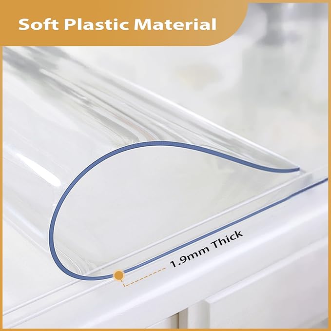 Clear Table Protector 42 x 60 Inch, 1.9mm Thick Waterproof PVC Plastic Table Cover, Durable Table Pad for Dining Room, Kitchen, Writing Desk, and Coffee Tables