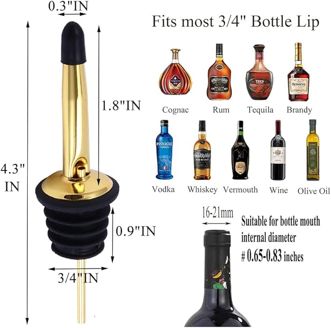 Pafusen 12 Pack Liquor Bottle Pourers, Liquor Pour Spout for Liquor Bottles, Stainless Steel Olive oil Dispenser Spout, Alcohol Pourer Spouts Dust Caps Covers, Gold