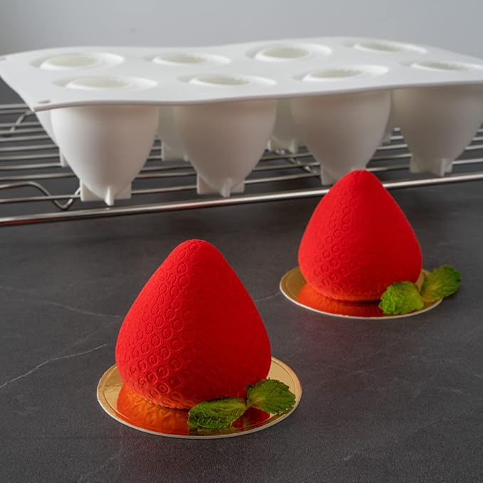 Restaurantware-Pastry Tek 8 Cavities Strawberry Silicone Molds, 10 Oven-Ready Strawberry Molds - Flexible, Freezable, White Silicone Fruit Silicone Molds, Easy Release, For Baking