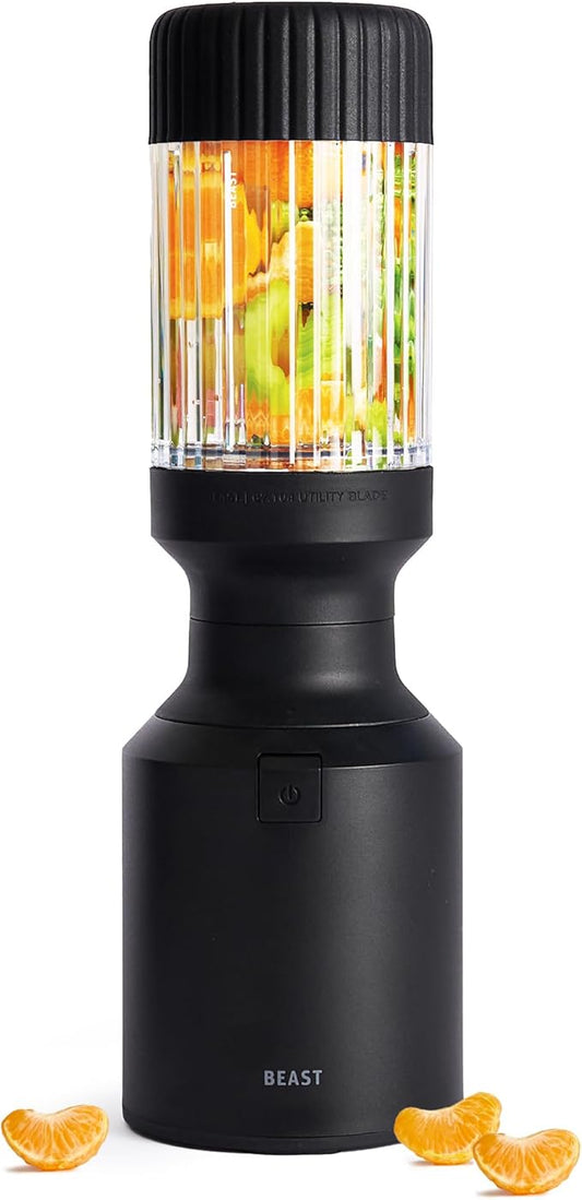 The Beast Mini Blender | Mini Countertop Kitchen Blender | Blend Smoothies and Shakes, Dressings, Sauces, Dips | Straw Cap and Straws Included | 600W (Carbon Black)