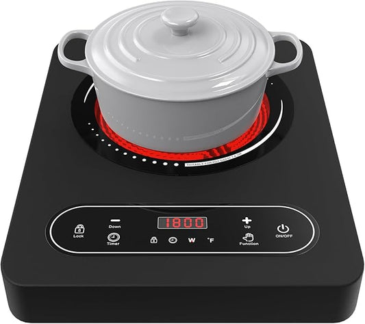 Electric Cooktop 1800W: Single Burner Portable Electric Stove 110V with LED Touch Screen 10 Power Levels, Hot Plate with Child Safety Lock, Timer and Overheat protection, Compatible with All Cookware