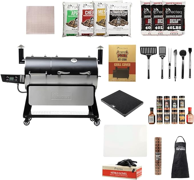 recteq DualFire 1200 Wood Pellet Smoker Grill, Wi-Fi Electric Pellet Grills, Dual Chambers for Hot and Fast + Low and Slow Cooking, DualFire 1200 + BBQ Master Bundle