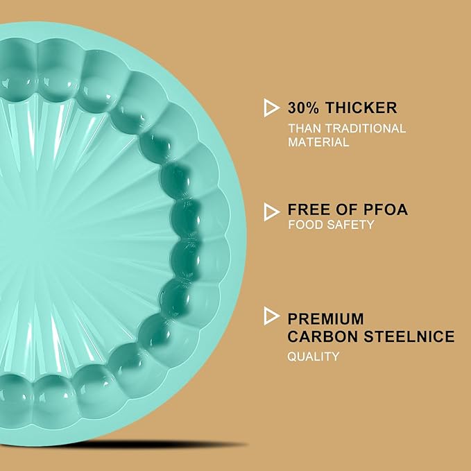 10 Inch Silicone Bundt Cake With 8 Inch Pan Set (2 Pack) - Nonstick Baking Mold for Pound Cake, Jello, Bread & Brownies, Dishwasher Safe, Blue