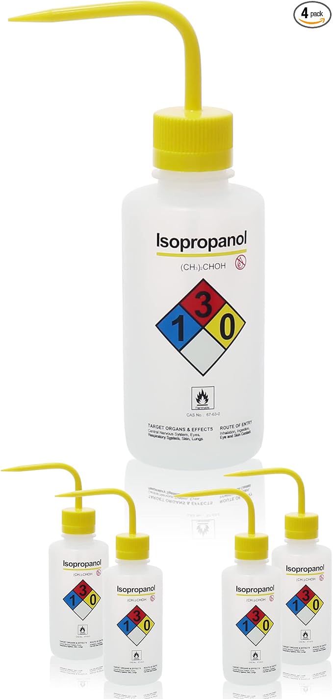 4pcs of Isopropanol Wash Bottles, Vol.500ml (17oz), Narrow Mouth, Self-Venting Safety Wash Bottles, LDPE Material, IN-WBI500