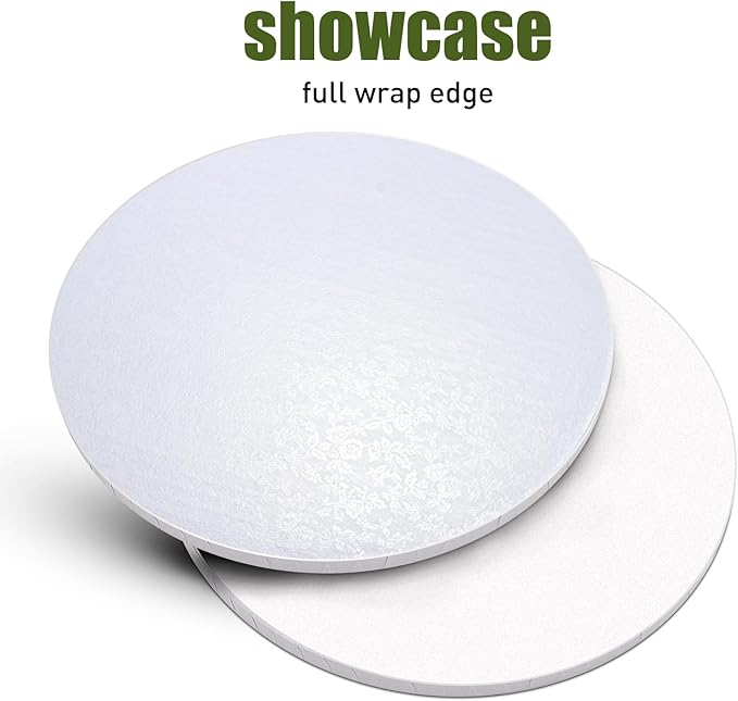 10-Pack Round White Cake Drum Board 12 Inch Sturdy 1/2 Inch Thick Full Wrap Edge Cake Base for Heavy Tiered Cakes(12" White)