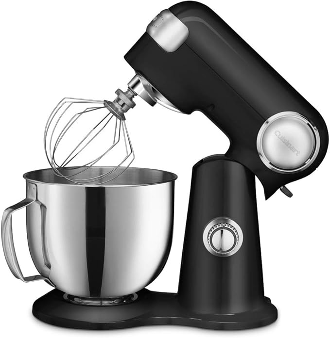 Cuisinart Stand Mixer, 12 Speed, 5.5 Quart Stainless Steel Bowl, Chef’s Whisk, Mixing Paddle, Dough Hook, Splash Guard w/ Pour Spout, Onyx, SM-50BK, Manual