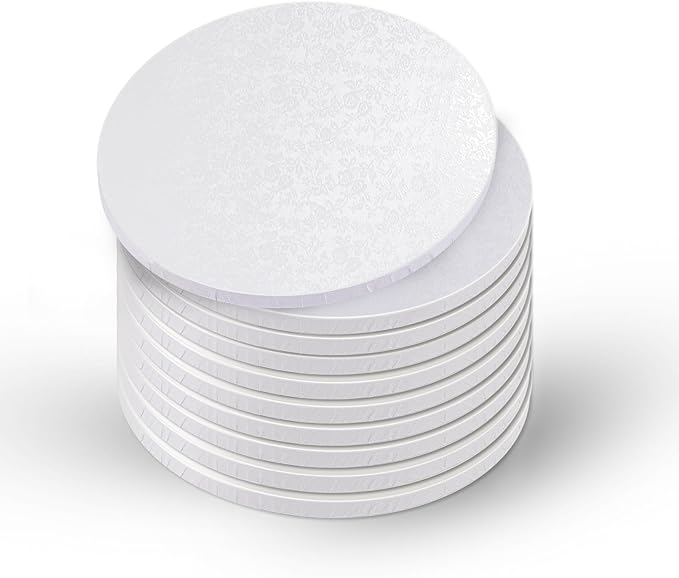 10-Pack Round White Cake Drum Board 12 Inch Sturdy 1/2 Inch Thick Full Wrap Edge Cake Base for Heavy Tiered Cakes(12" White)