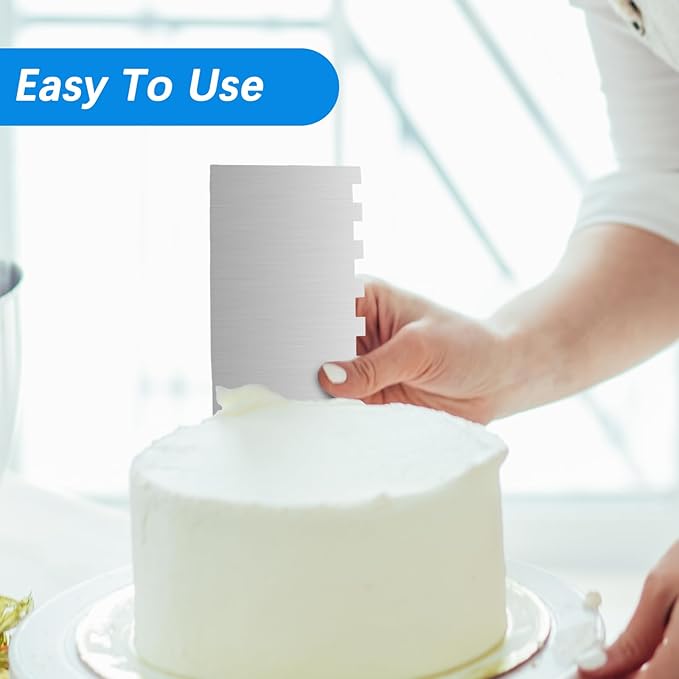 4 Pieces Stainless Steel Cake Scraper 10 Inch and Sided Patterned Edge Stripe Edge Smoother Scraper Cake Decorating Comb Cake Pastry Cutter for Mousse Butter Cream Cake Decoration