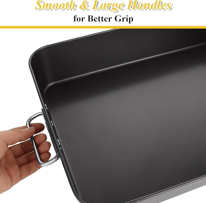 CYEAH 2 Pack Lasagna Pan Deep Baking Pan for Oven, 13.7 in & 16 inch Baking Dishes for Oven, Roasting Pan Brownie Pan with Handles, Nonstick Rectangle Cake Pans Sets for Baking Cooking, Black
