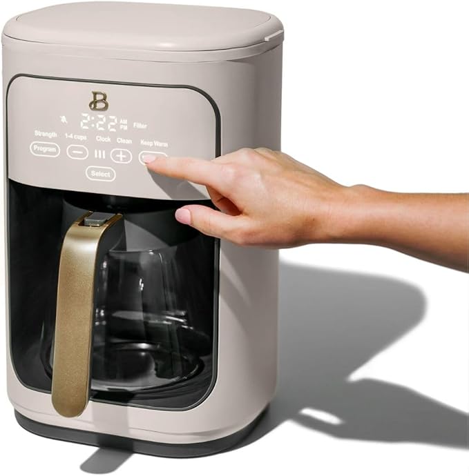 Beautiful 14 Cup Programmable Coffee Maker, Touch Display, 1200W, Brew Strength Control, Keep Warm, Pause & Serve, Glass Carafe, Reusable Filter, Auto Shut-Off, Matte Finish (Porcini Taupe)