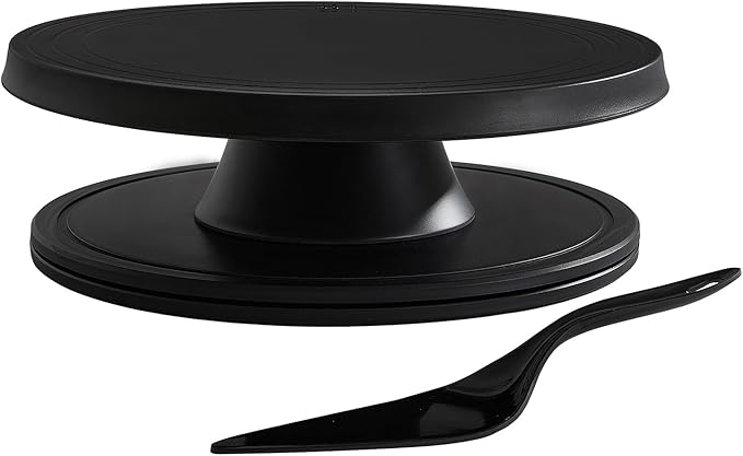 Cake Stand, 12'' Rotating Cake Turntable Revolving Cake Spinner Stand Cake Decorating Kit Display Stand Bamboo Fiber Turns Smoothly Painting Turn Table Stand for Pastries, Cupcakes(Black, L)