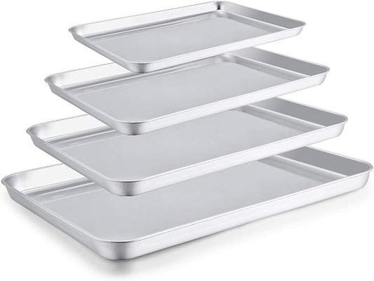 TeamFar Baking Sheet Set of 4, Stainless Steel Baking Pan Tray Cookie Sheet, Non Toxic & Healthy, Rust Free & Easy Clean - Dishwasher Safe