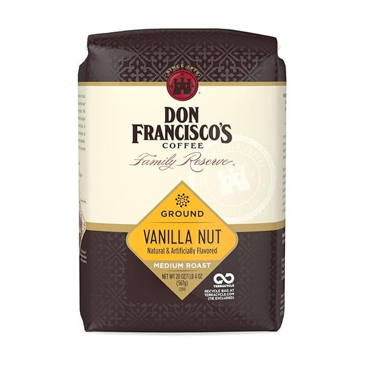 Don Francisco's Vanilla Nut Ground Coffee, Medium Roast – Flavored 100% Arabica, 20 oz Bag, Premium Coffee for Drip, Pour Over & French Press