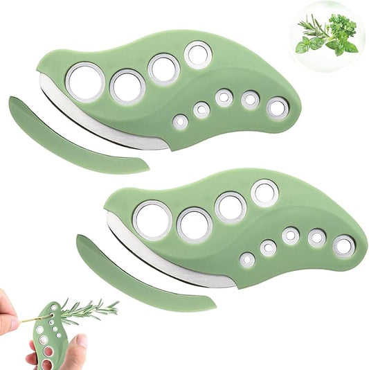 2 Pack Herb Stripper 9 Holes with Herb Cutter, Stainless Steel Herbs Leaf Stripping Tool, Herb Stripper Cutter Tool, Herb Leaf Peeler for Collard Greens Thyme Basil Rosemary Stripper, Dishwasher Safe