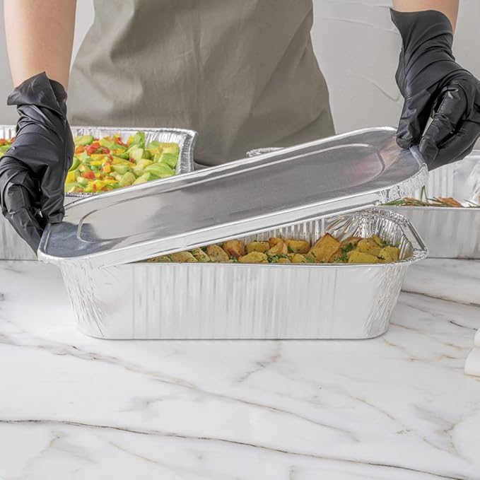 Restaurantware-LIDS ONLY: Foil Lux Foil Pan Lids Pack of 25 Oven-Ready Aluminium Tray Covers - Pans Sold Separately, Fits 1/3 Third-Size Steam Table, Foldable Edges, Freezable, Silver, Disposable