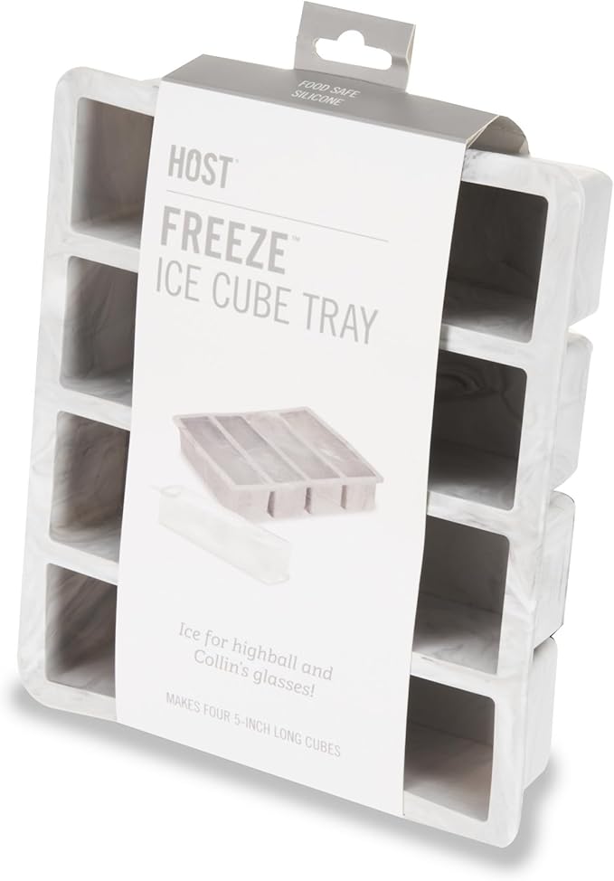 Host Ice Cube Tray, Makes Four 5-Inch Long Cubes, Durable Silicone Trays with Easy Release Design, Perfect for Water Bottles and Highball Glasses, Home Bar Accessories, Set of 1, Marble