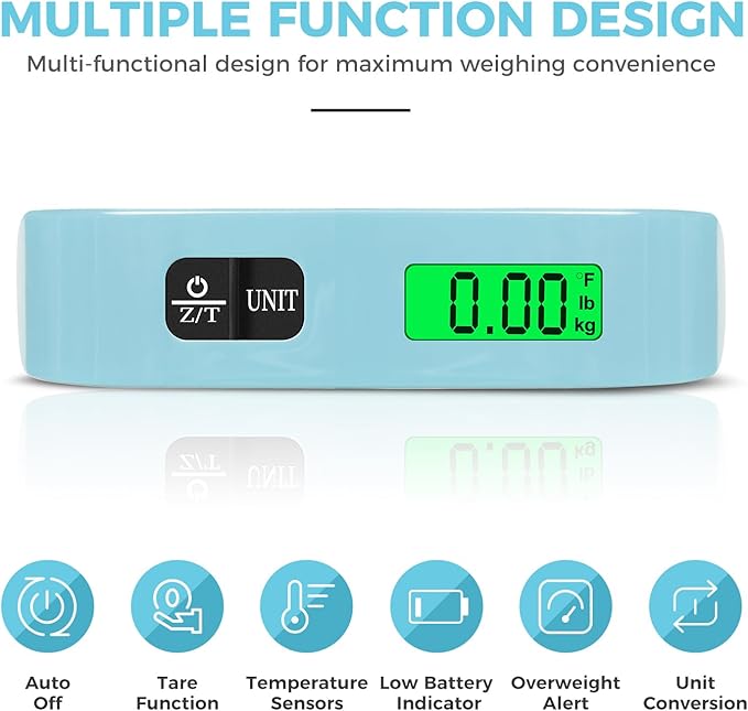BAGAIL Digital Luggage Scale, 110lbs Hanging Baggage Scale with Backlit LCD Display, Portable Suitcase Weighing Scale, Travel Luggage Weight Scale with Hook, Strong Straps for Travelers