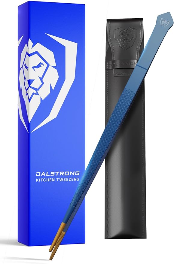 Dalstrong Chef Tweezers Professional Kitchen Tongs-10 high-precision Tweezer Tongs for Cooking - Stainless Steel Blue w/vTitanium Coating-BBQ, Plating, Multi-use