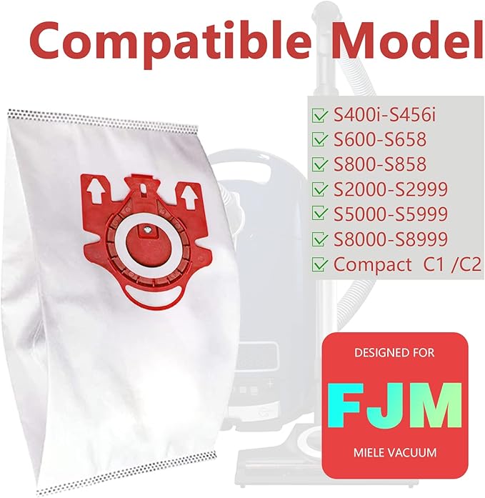 3D Airclean Dust Bags Replacement for Miele FJM Vacuum Compact C2 Compact C1 Complete C1 S241 S290 S300i S500 S700 S4 S6 Series (Pack of 10) with 3 Motor Protection Filters 3 Air.Clean Filters