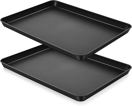 P&P CHEF 16 Inch Baking Cookie Sheet Pan, Carbon Steel Oven Tray, Non Stick Bakeware for Cooking Baking Bread Meat Vegetables, Sturdy & Healthy, Easy Clean, 2Pcs