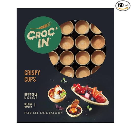 CROC'IN - Neutral Mini Tart Shells - Edible Appetizer Or Dessert Cups - Pastry Pans - Artisanal & Vegan Confection - 60 Pieces